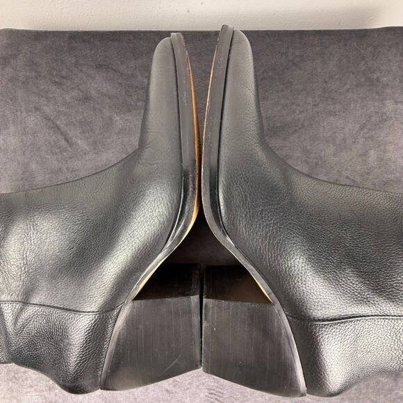 Enzo Angiolini Black Leather Pointed Toe Block Heel Ankle Boots - Picture 4 of 10